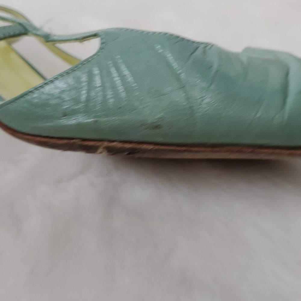 Manolo Blahnik green sling back shoes leather heel size 38 - Picture 14 of 14